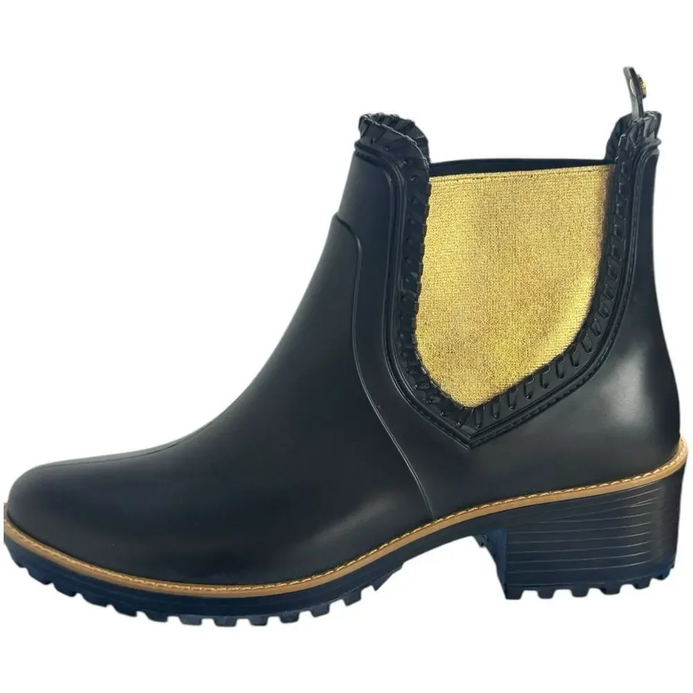 NWB Jack Rogers Ellie Pull On Block Heel Ankle Rain Boots Black Women's Size 9M